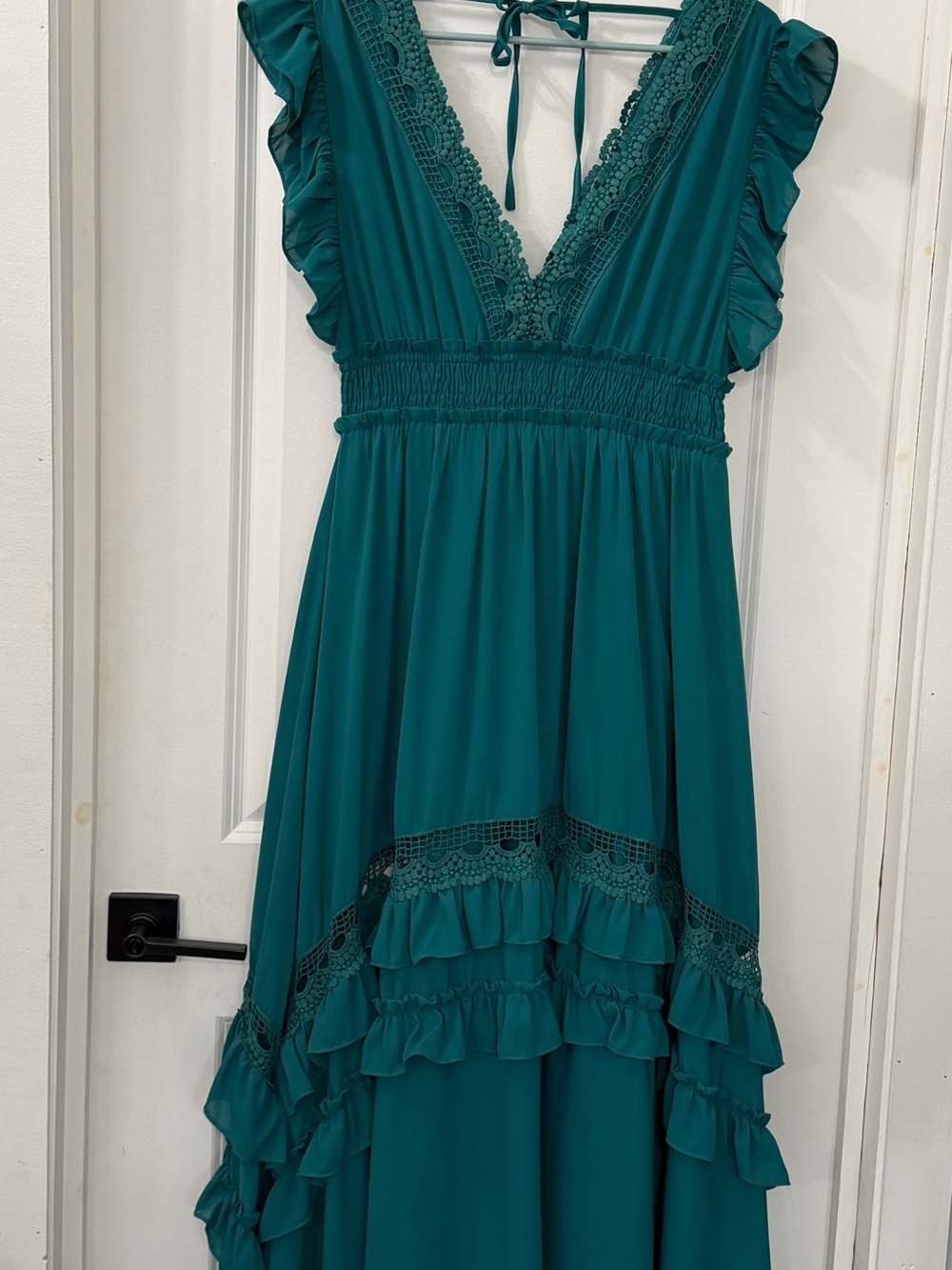 Baltic Born Teal Ruffled V-Neck Maxi Dress XL